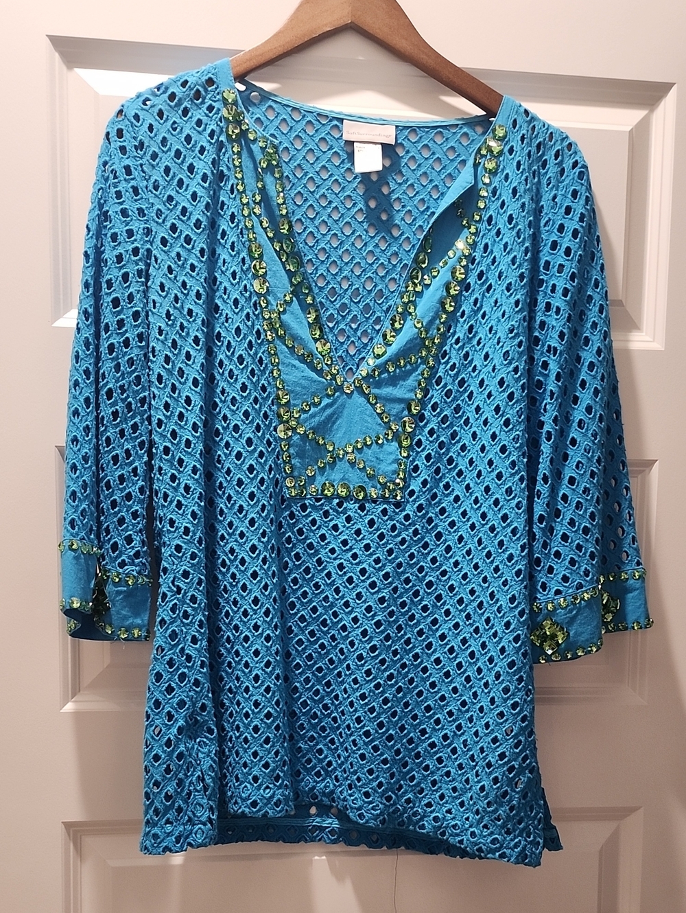 Soft Surroundings Turquoise Crochet Tunic with Lime Bead Accents